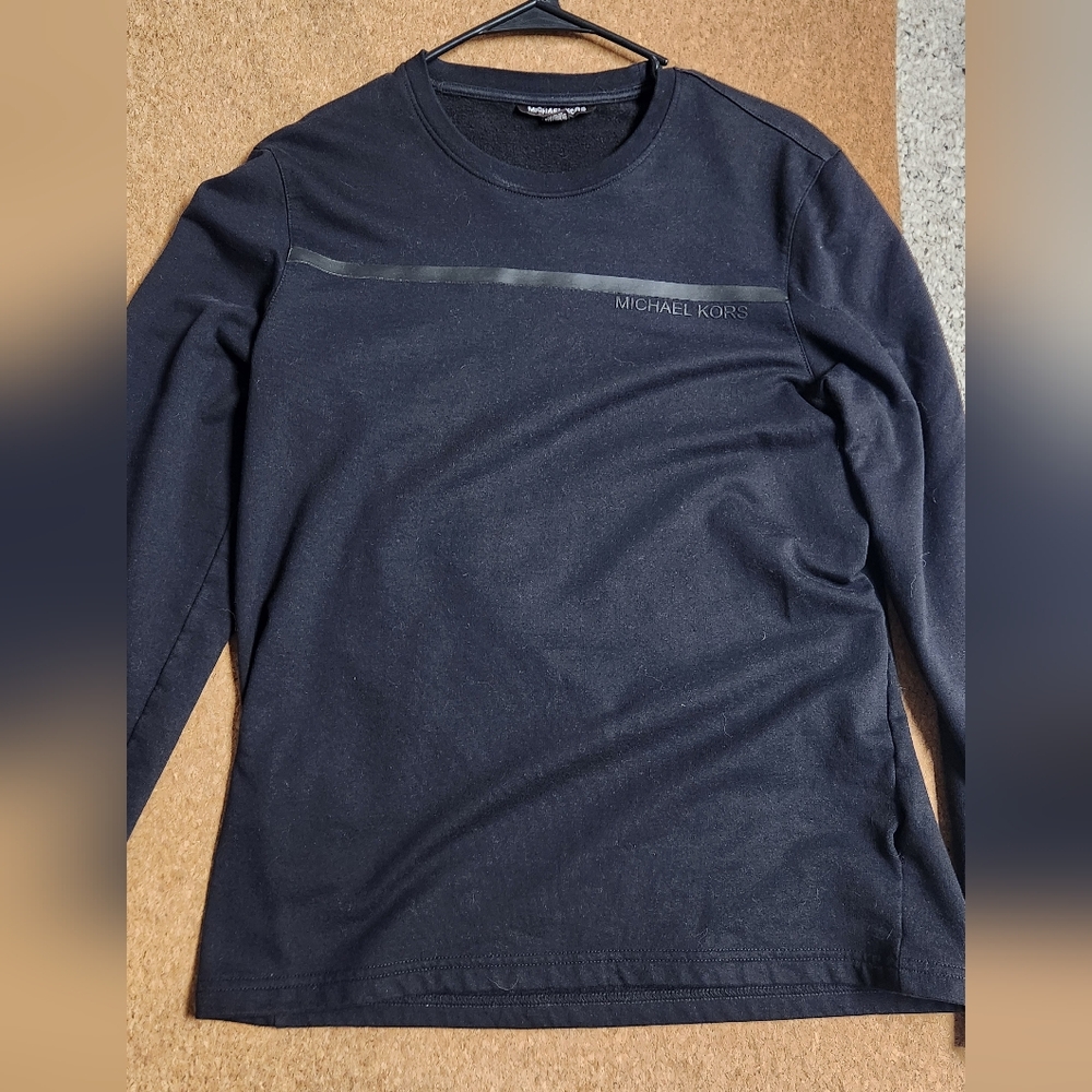 Mens Michael Kors Black sweater with leather stripe